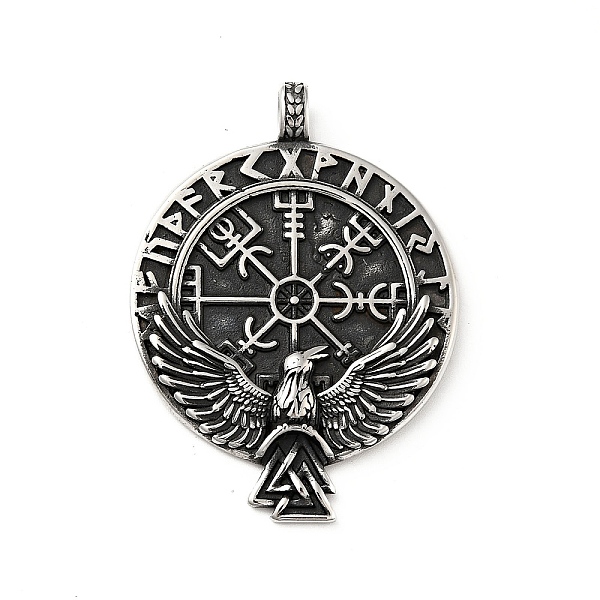 

PandaHall 304 Stainless Steel Viking Pendants, Raven Odin Rune, Antique Silver, 56.5x41x7mm, Hole: 5.5x5mm 304 Stainless Steel Others