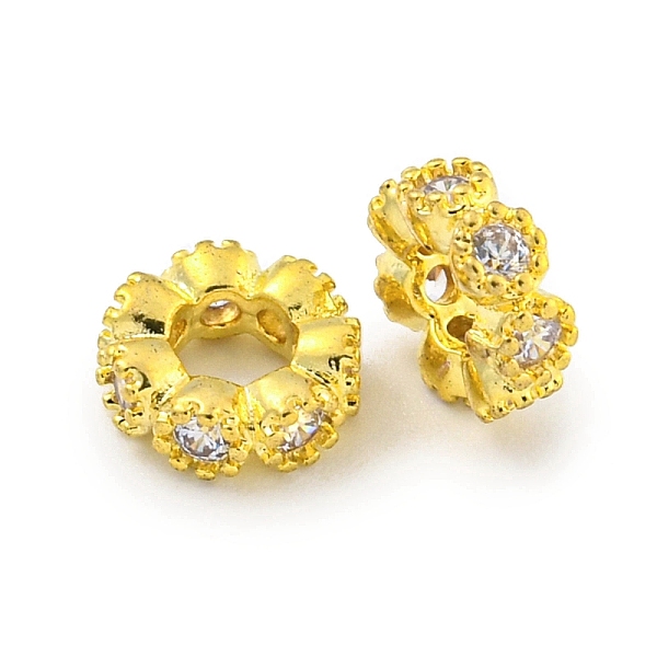 

PandaHall Brass Cubic Zirconia Spacer Beads, Long-Lasting Plated, Lead Free & Cadmium Free, Flat Round, Real 18K Gold Plated, 6x2mm, Hole..., Clear