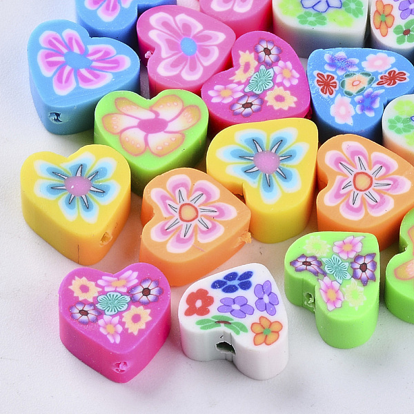 

PandaHall Handmade Polymer Clay Beads, Heart, Mixed Color, 9~11x10~11x4~5mm, Hole: 2mm Polymer Clay Heart Multicolor