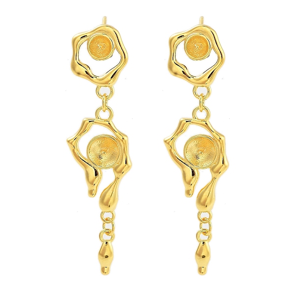 

PandaHall 925 Sterling Silver Stud Earrings Findings, Flower, Real 18K Gold Plated, 35x9.5mm, Pin: 0.6x11mm and 0.6mm Sterling Silver Flower