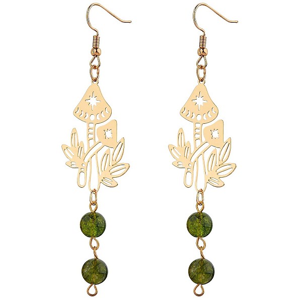 

PandaHall Hollow Mushroom Alloy Dangle Earrings, Natural Green Lodolite Quartz Beads Earrings Jewelry Gift for Women, Golden, 90x23.5mm, Pin...