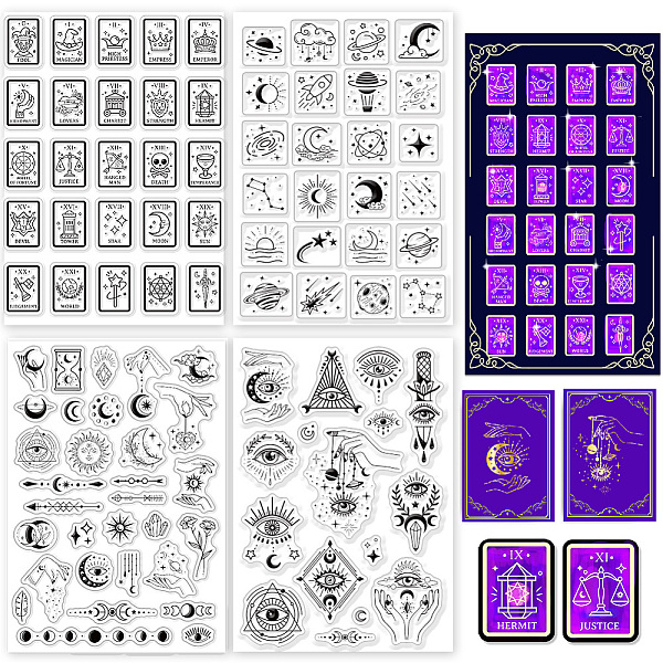 

PandaHall GLOBLELAND 4 Sheets Magic Divination Clear Stamps for Card Making Mystic Tarot Silicone Clear Stamp Seals Transparent Stamps for...