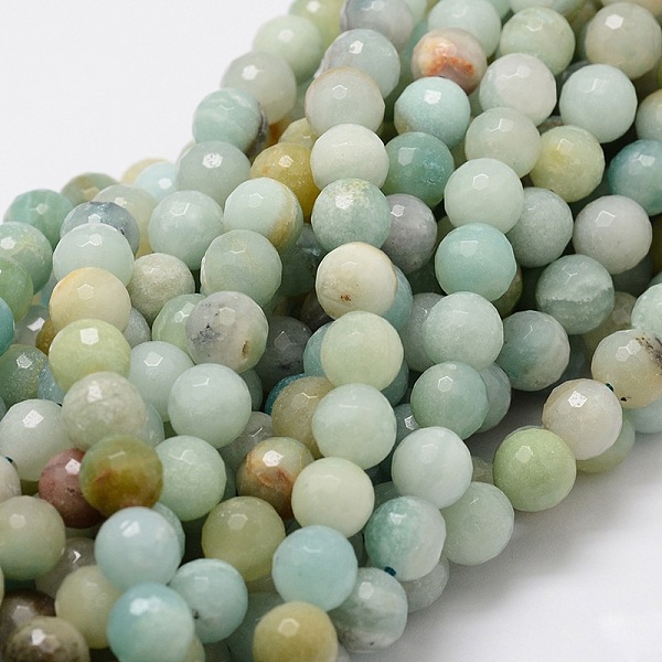 

PandaHall Faceted Round Natural Flower Amazonite Bead Strands, 8mm, Hole: 1mm, about 50pcs/strand, 15.3 inch Flower Amazonite Round