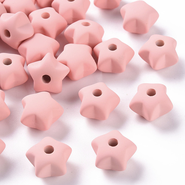 

PandaHall Acrylic Beads, Rubberized Style, Half Drilled, Star, Light Coral, 16x17x11mm, Hole: 3.5mm Acrylic Star