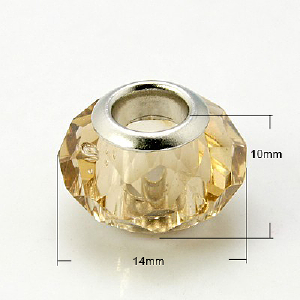 

PandaHall Glass European Beads, Large Hole Beads, with Brass Double Cores, Faceted, Rondelle, Goldenrod, 14x10mm Glass+Brass Core Rondelle..., Gold