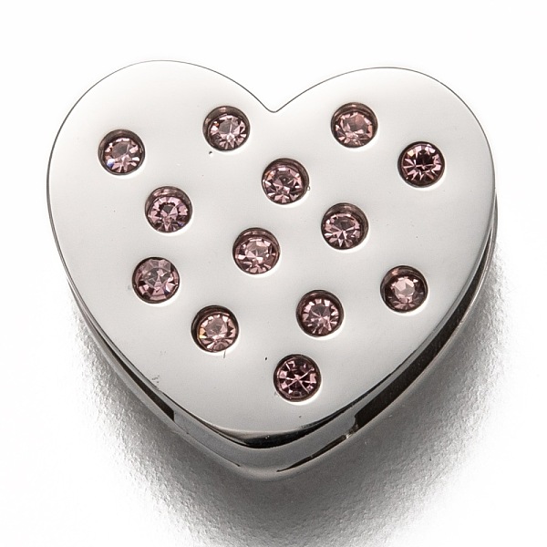 

PandaHall 304 Stainless Steel Slide Charms, with Rhinestone, Heart, Light Amethyst, Stainless Steel Color, 12x13x3.5mm, Hole: 8x1.5mm 304..., Purple