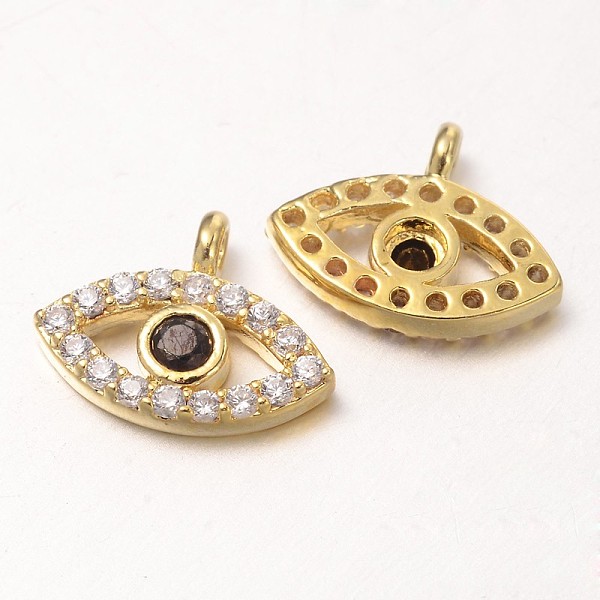 

PandaHall Eye Brass Micro Pave Cubic Zirconia Charms, Golden, 8x11x2mm, Hole: 1mm Brass+Cubic Zirconia Eye