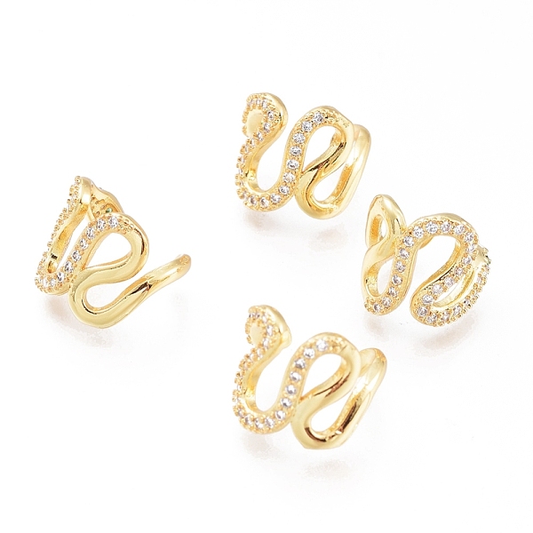 

PandaHall Brass Micro Pave Cubic Zirconia Cuff Earrings, Long-Lasting Plated, Snake, Golden, 10x10x11mm, (long size can expanded and..., Clear