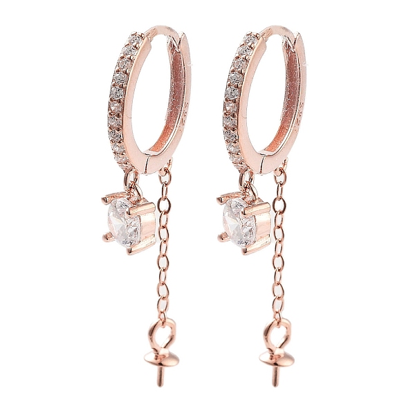 

PandaHall 925 Sterling Silver with Cubic Zirconia Hoop Earring Findings, with Pinch Bails and S925 Stamp, for Half Drilled Beads, Rose Gold...
