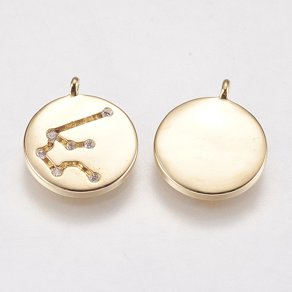 

PandaHall Brass Pendants, with Cubic Zirconia, Real Gold Plated, Twelve Constellations, Clear, Real 18K Gold Plated, 13x11x2.5mm, Hole: 1mm...
