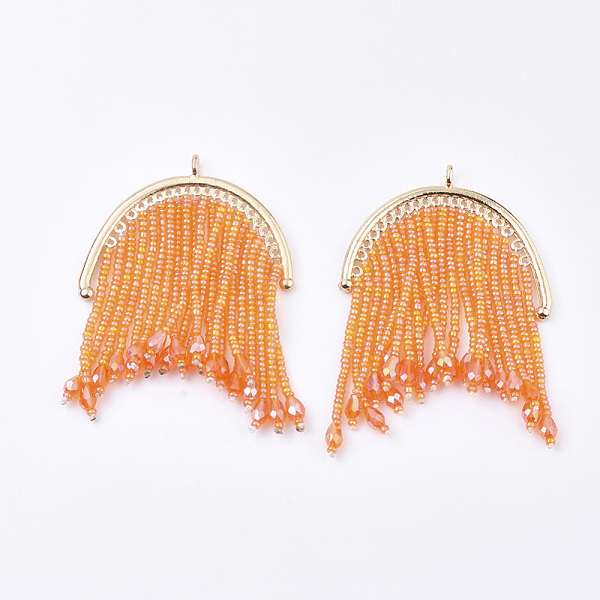 

PandaHall Tassel Big Pendants, with Glass Beads and Golden Plated Alloy Findings, Long-Lasting Plated, Mixed Color, 69~77x48mm, Hole: 2.5mm..., Multicolor