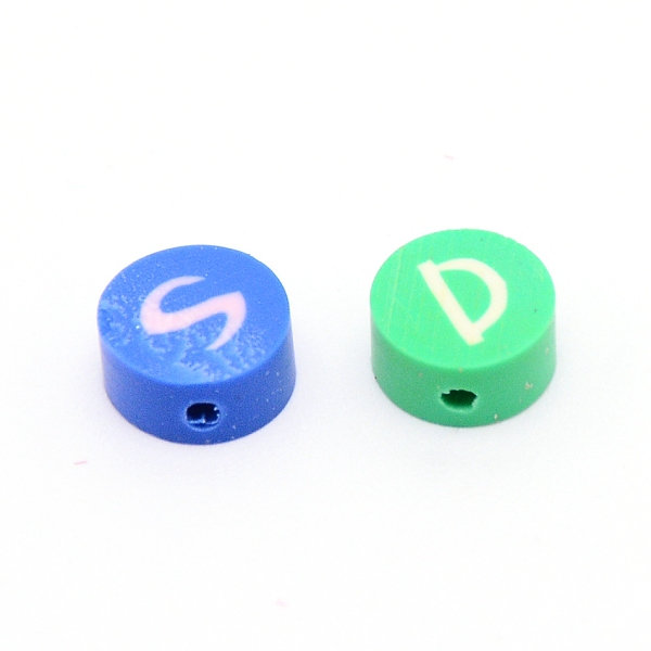 

PandaHall Handmade Polymer Clay Colours Beads, Flat Round with Letter, Colorful, 8.5x4mm, Hole: 1.6mm, 100pcs/bag Polymer Clay Flat Round