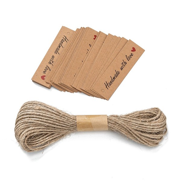 

PandaHall Rectangle Thank You Theme Kraft Paper Cord Display Cards, with 10m Bundle Hemp Rope, Word, 7x2x0.03cm, Hole: 3mm, 50pcs; Rope: 10m...