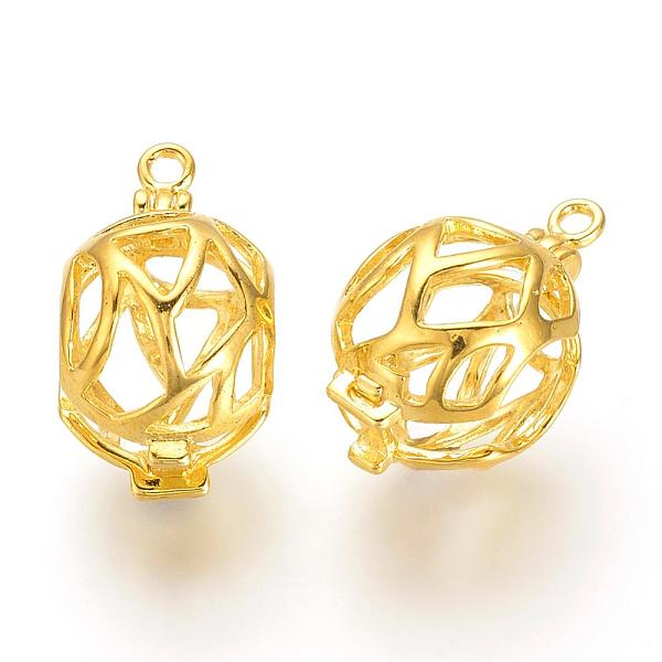 

PandaHall Brass Locket Pendants, Cage Pendants, Hollow, Golden, 19x11x13mm, Hole: 1.5mm, Inner Measure: 9x10mm Brass Others