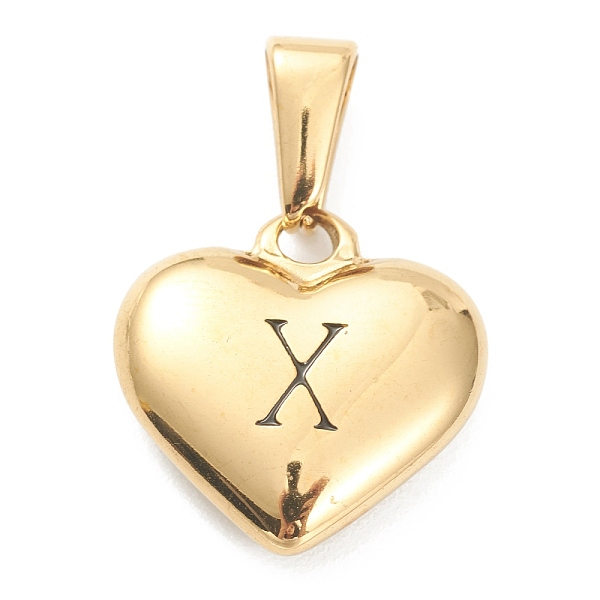 

PandaHall 304 Stainless Steel Pendants, Heart with Black Letter, Golden, Letter.X, 16x16x4.5mm, Hole: 7x3mm 304 Stainless Steel Letter X