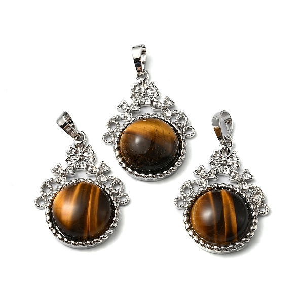 

PandaHall Natural Tiger Eye Pendants, with Rack Plating Brass Findings, Cadmium Free & Lead Free, Flat Round & Flower...