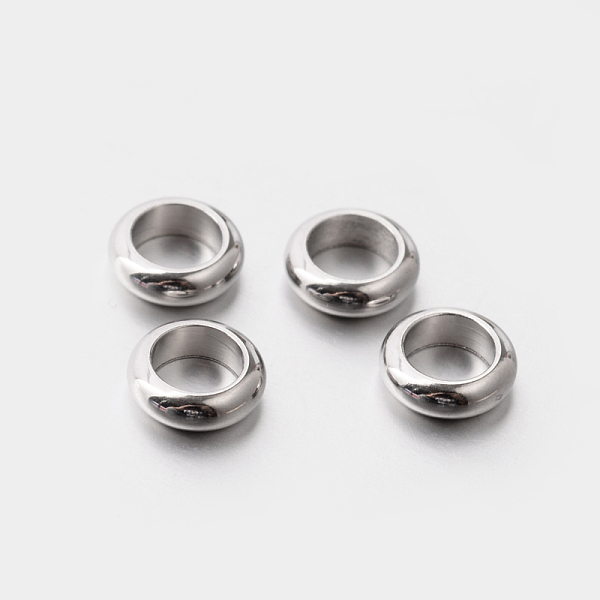 

PandaHall 201 Stainless Steel Large Hole Donut Spacer Beads, Stainless Steel Color, 6x2mm, Hole: 4mm 201 Stainless Steel Donut