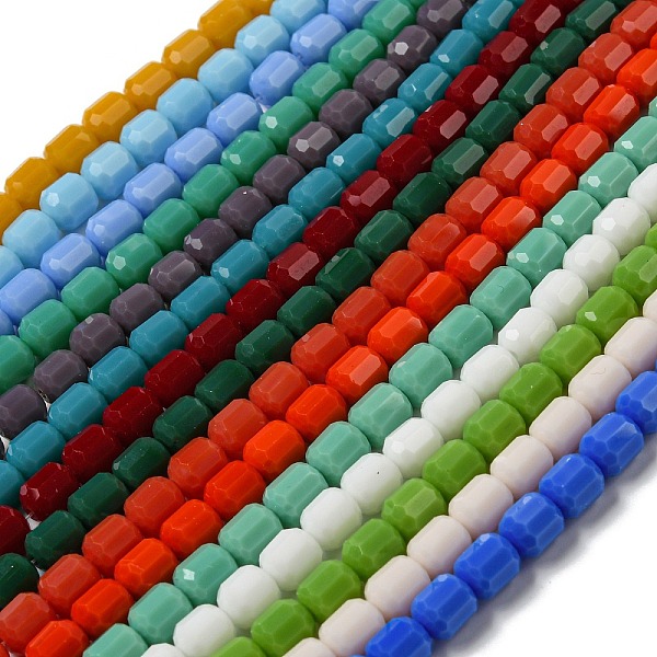 

PandaHall Opaque Glass Beads Strands, Faceted Barrel, Mixed Color, 6.5~7x6mm, Hole: 1mm, about 78pcs/strand, 20.28~21.65 inch(51.5~55cm)..., Multicolor
