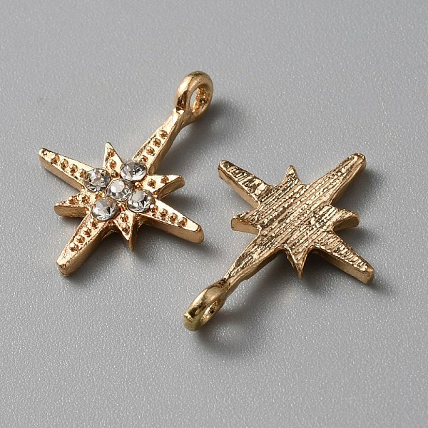 

PandaHall Alloy Rhinestone Pendants, Star Charms, Light Gold, 22x16x4mm, Hole: 2mm Alloy+Rhinestone Star Clear