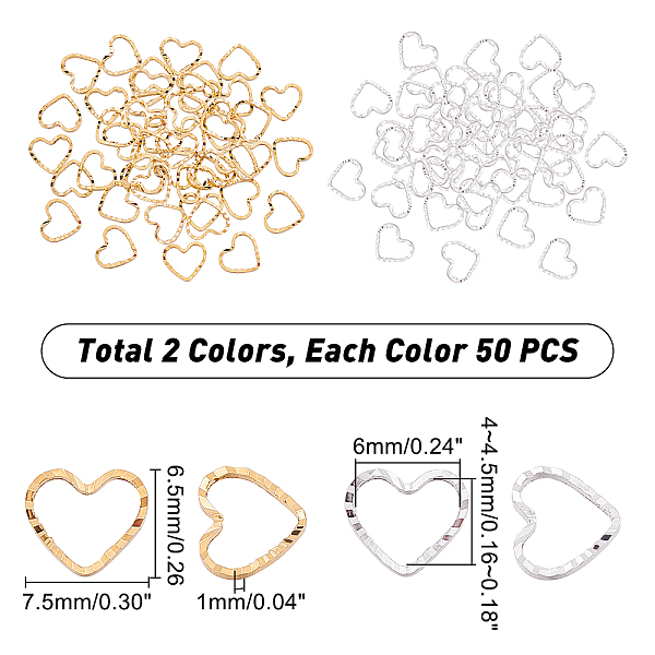 

PandaHall AHANDMAKER 100 Pcs Heart Linking Rings, 2 Colors Linking Charms Brass Linking Frames Connectors Charm Hollow Bezel Pendants for...