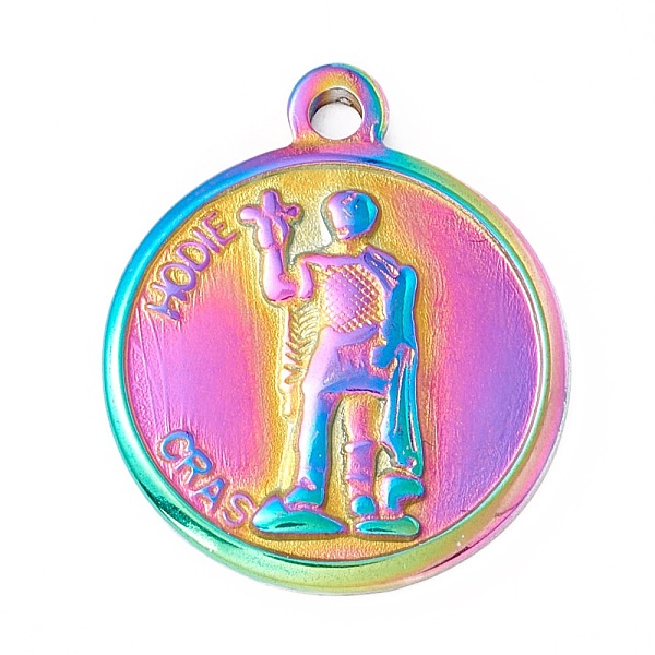 

PandaHall Ion Plating(IP) 304 Stainless Steel Pendants, Flat Round with Human & Word HODIE CRAS, Rainbow Color, 21.5x18x2mm, Hole: 1.8mm 304...