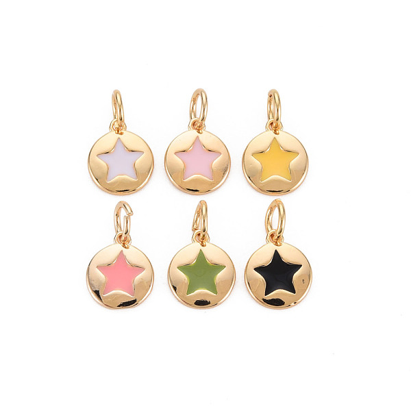 

PandaHall Brass Enamel Charms, Nickel Free, Flat Round with Star, Real 18K Gold Plated, 10x8x1mm, Hole: 3mm Brass+Enamel Flat Round..., Multicolor