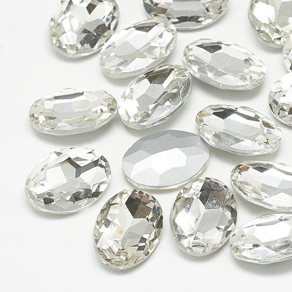 

PandaHall Pointed Back Glass Rhinestone Cabochons, Back Plated, Faceted, Oval, Crystal, 12x10x5mm Glass Rhinestone Oval Clear