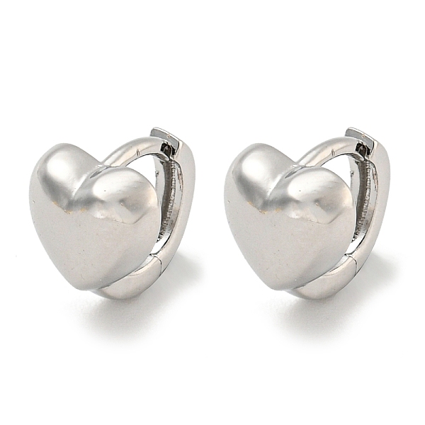 

PandaHall Brass Hoop Earrings, Real Platinum Plated, 9x8mm Brass Heart