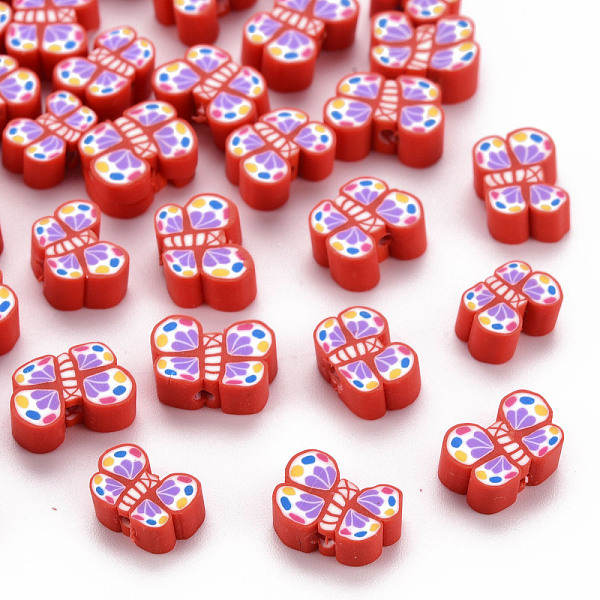 

PandaHall Handmade Polymer Clay Beads, Butterfly, Red, 6~8x9.5~11.5x4mm, Hole: 1.2mm Polymer Clay Butterfly Red