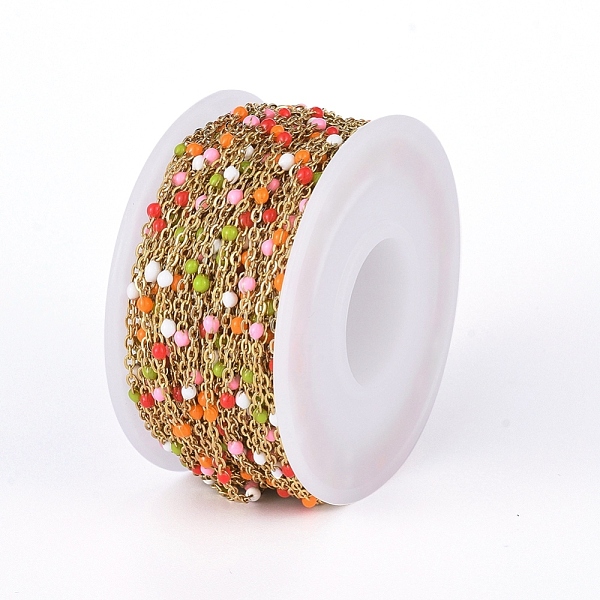 

PandaHall 3.28 Feet 304 Stainless Steel Enamel Link Chains, Cable Chains, Soldered, Colorful, Golden, 2x1.5x0.5mm 304 Stainless Steel