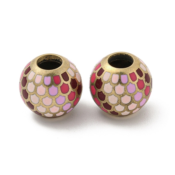 

PandaHall Brass Enamel European Beads, Large Hole Beads, Golden, Round, Pink, 14x13mm, Hole: 5mm Brass+Enamel Round Pink