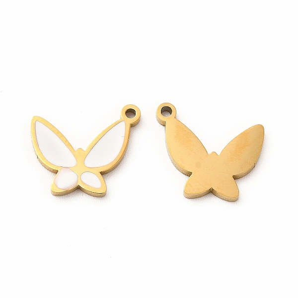 

PandaHall Ion Plating(IP) 304 Stainless Steel Enamel Pendants, Butterfly, White, 15x13x1mm, Hole: 1.2mm Alloy+Enamel Butterfly White