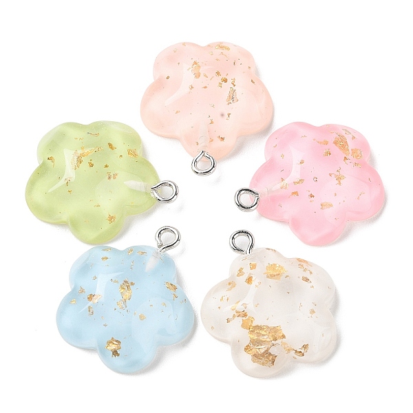 

PandaHall Translucent Resin Pendants, with Gold Foil and Platinum Plated Iron Loops, Mixed Color, Flower, 23x21x7mm, Hole: 2mm Iron+Resin..., Multicolor