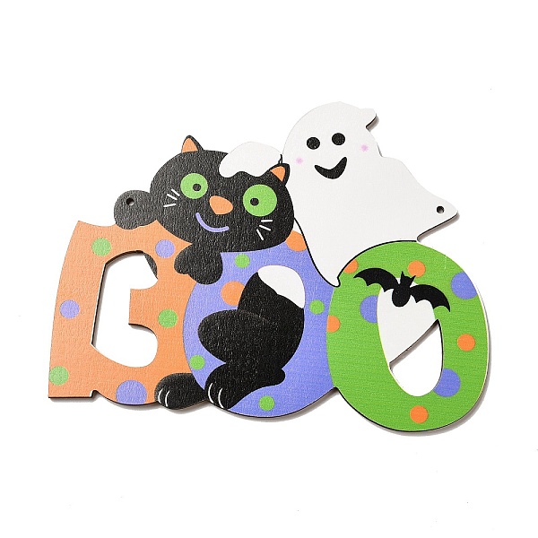 

PandaHall Single Face Printed Wood Big Pendants, Halloween Charms, BOO, Word, 155x200x3.5mm, Hole: 3.5mm Wood Word