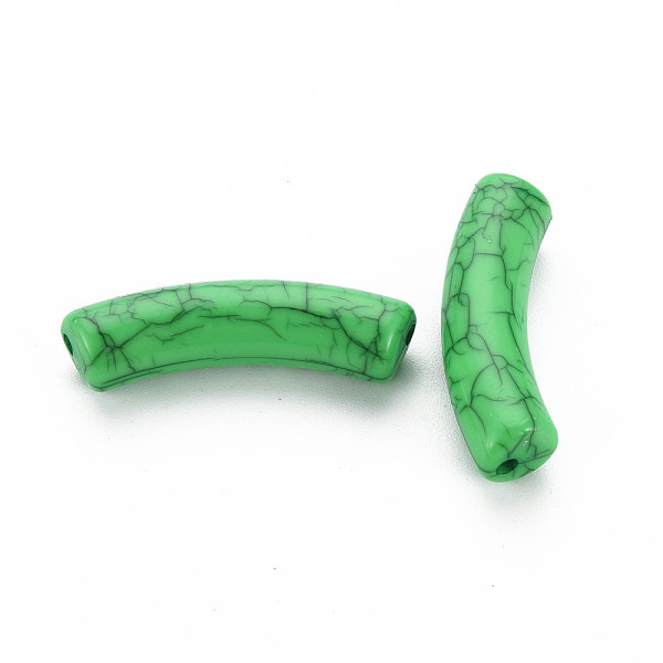 

PandaHall Opaque Crackle Acrylic Beads, Curved Tube, Lime Green, 32x10x8mm, Hole: 1.8mm, about 330pcs/500g Acrylic Tube