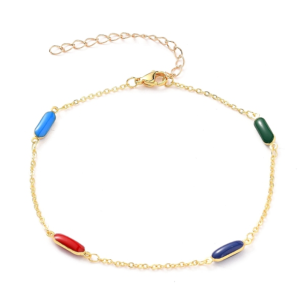 

PandaHall Brass Anklets, Long-Lasting Plated, with Colorful Enamel Link and Lobster Claw Clasps, Oval, Golden, 9-3/8 inch(23.7cm) Brass