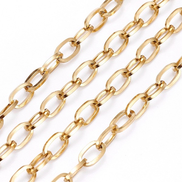 

PandaHall Ion Plating(IP) 304 Stainless Steel Cable Chains, Unwelded, with Spool, Flat Oval, Golden, 7x4x0.8mm, about 32.8 Feet(10m)/roll...