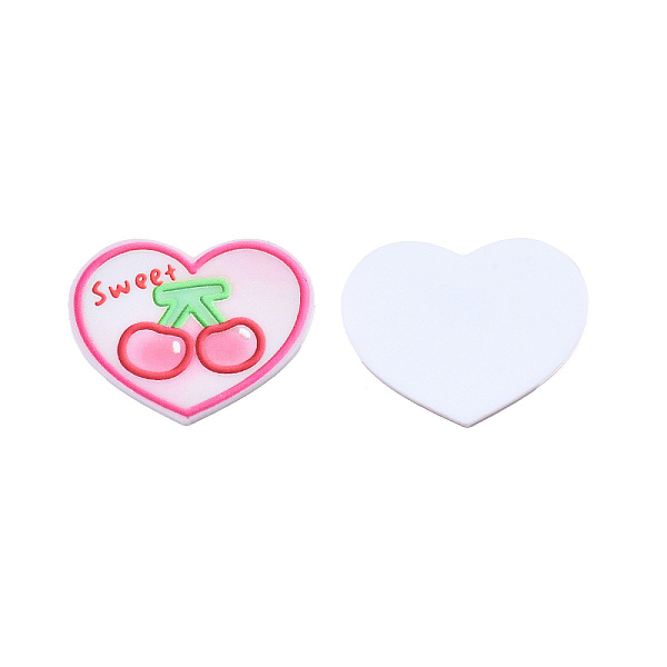 

PandaHall Printed Acrylic Cabochons, Rubberized Style, Heart with Cherry & Word Sweet, Hot Pink, 35x42x2mm Acrylic Heart