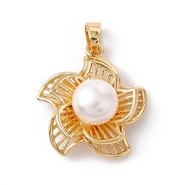 PandaHall Natural Freshwater Pearl Pendants, with Golden Tone Brass Findings, Flower Charm, Floral White, 21x19x9mm, Hole: 4x3mm Pearl...