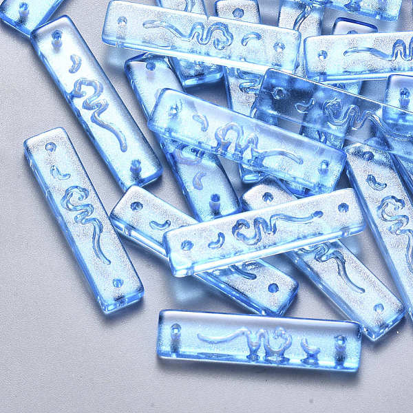 

PandaHall Transparent Spray Painted Glass Links connectors, with Glitter Powder, Rectangle, Dodger Blue, 30x7x3mm, Hole: 1.2mm Glass...