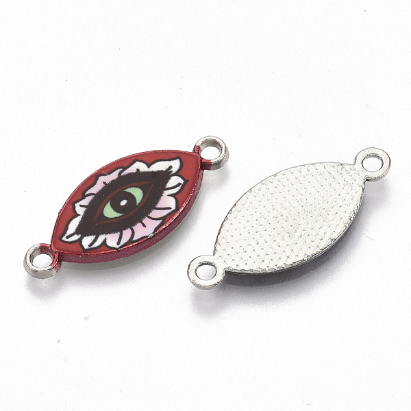 

PandaHall Printed Alloy Links connectors, with Enamel, Platinum, Eye, Mixed Color, 11x25.5x2mm, Hole: 1.8mm Alloy+Enamel Eye Multicolor