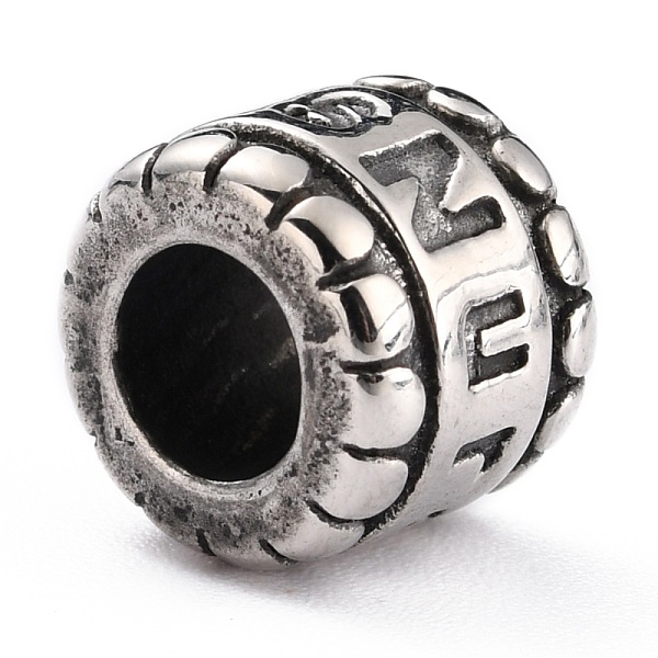 

PandaHall 304 Stainless Steel Beads, European Style Beads, Large Hole Beads, Column with Word, Antique Silver, 10.5x9mm, Hole: 5.6mm 304...