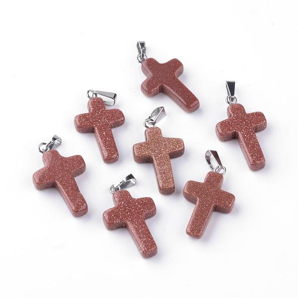 

PandaHall Synthetic Goldstone Pendants, Dyed, with Brass Pinch Bails, Platinum Plated, Cross, 23.5~28x15~18x4mm, Hole: 3x6mm Goldstone Cross