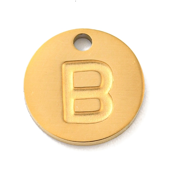 

PandaHall Ion Plating(IP) 304 Stainless Steel Pendants, Laser Cut, Flat Round with Letter Charm, Golden, Letter B, 10x1mm, Hole: 1.4mm 304...