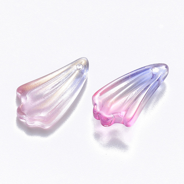 

PandaHall Two Tone Transparent Spray Painted Glass Pendants, with Glitter Powder, Leaf, Orchid, 20x11x4.5mm, Hole: 1mm Glass Leaf Purple