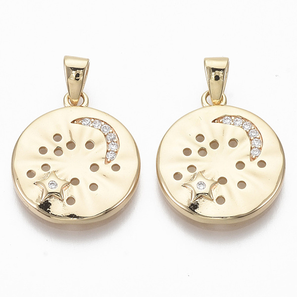 

PandaHall Brass Micro Pave Cubic Zirconia Pendants, Nickel Free, Flat Round, Clear, Real 18K Gold Plated, 18.5x16x2mm, Hole: 2x3mm...