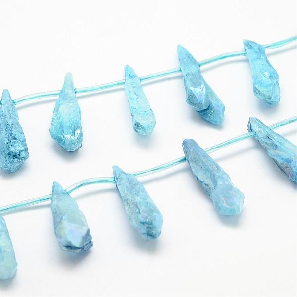 

PandaHall Electroplated Natural Quartz Crystal Beads Strands, Top Drilled Beads, Dyed, Teardrop, Light Sky Blue, 27~34x8~12x5~9mm, Hole...