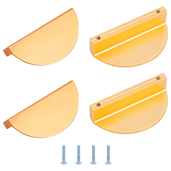 PandaHall BENECREAT 4 Set 7.9x3.7x1.9cm Gold Half Moon Cabinet Pull Handles Zinc Alloy Semicircle Drawer Knob Dresser Handle with Screws for...