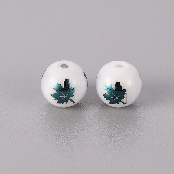 

PandaHall Electroplate Glass Beads, Round, Maple Leaf Pattern, Green Plated, 10mm, Hole: 1.2mm Glass Leaf