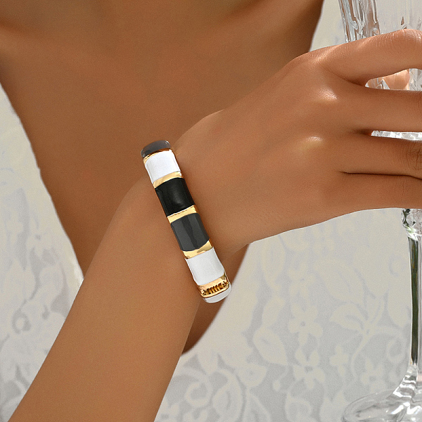 

PandaHall Alloy Enamel Hinged Bangles for Women, Real 18K Gold Plated Alloy